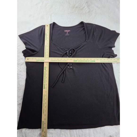 Torrid Super Soft Ribbed Black Lace Up Neck Short Sleeve Top Plus Size 6‎ - Picture 8 of 8
